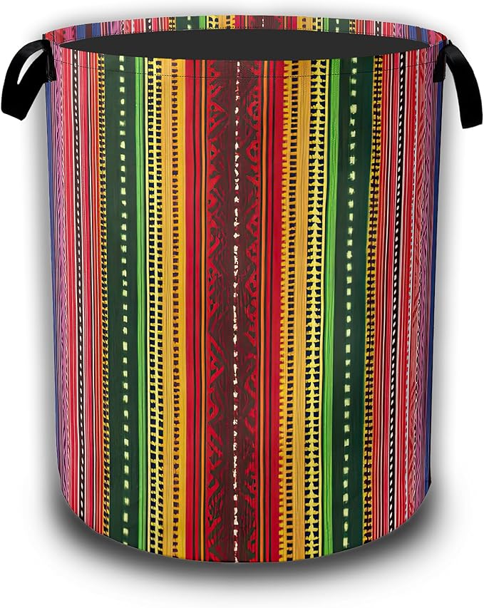 Mexican Laundry Basket,Ethnic Stripes Rainbow Laundry Hamper Waterproof Oxford Cloth Tote Collapsible,Clothes Storage Bucket Decorative Toy Organizer For Bathroom Bedroom 16" x 20.8"