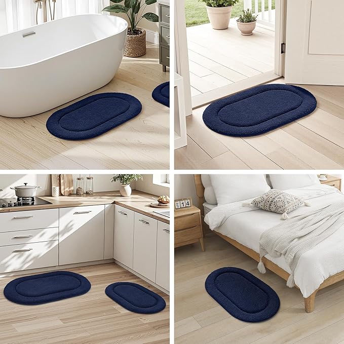 HOMEIDEAS Bathroom Rugs Sets 2 Piece, Soft Bathroom Mats and Absorbent Microfiber Machine Washable Bath Mats for Shower Room, Bathtub, Kitchen (20" x 32" + 16" x 24", Navy Blue)