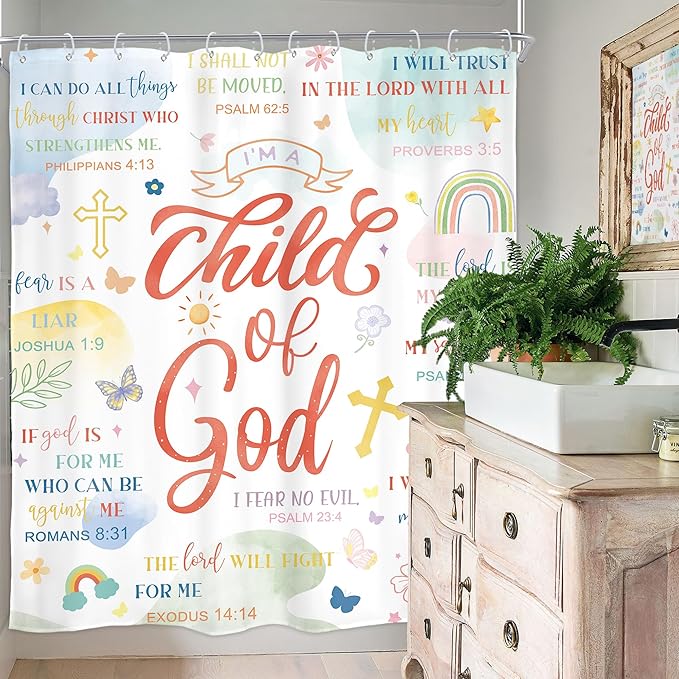 Homewelle Bible Verse Christian Shower Curtain Boho Mid Century Abstract Rainbow Scripture Inspirational Quotes Minimalist 72Wx72H Inch Geometric Simple Waterproof Polyester Fabric Bathroom Bathtub