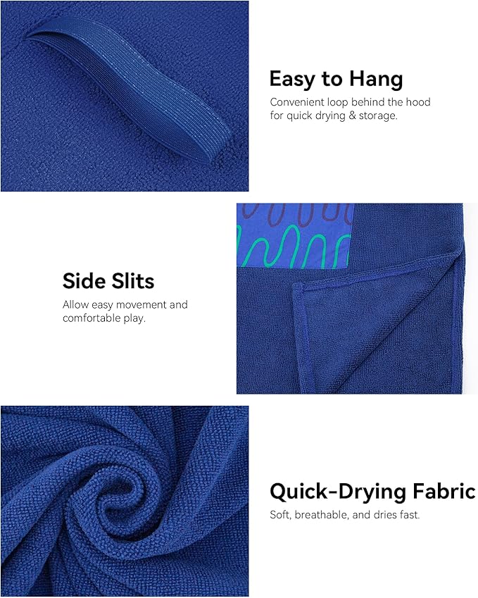 MissShorthair Towel Poncho for Kids, Hooded Beach Towel for Girl&Boy, Surf Poncho Swim Changing Robe Microfiber Bath Towel 7-10 Years Dark Blue