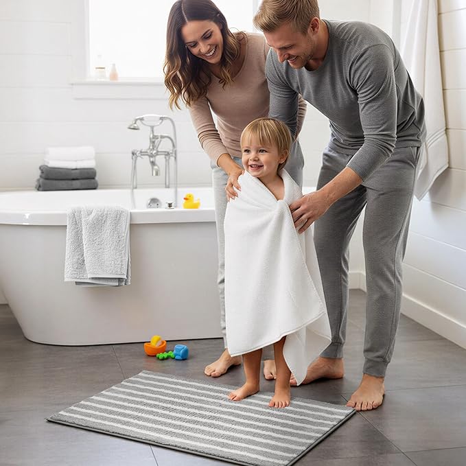 GRANNY SAYS Striped Bathroom Rugs Non Slip, 20" x 32", Bath Rugs for Bathroom Washable, Bath Mats for Floor, Microfiber Bath Mat for Tub, Absorbent Bath Rugs for Shower Room, Grey