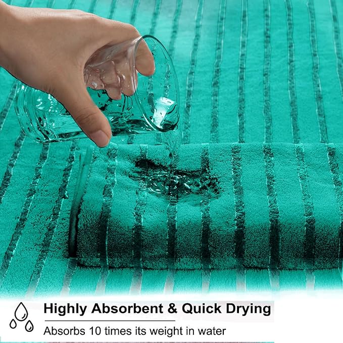 4 Pcs Blue Green Cabana Stripe Large Bath Towels 35"x70" Oversized Bath Sheet Soft Breathable Jumbo Bathroom Towels Highly Absorbent Shower Towel Quick Dry Beach Chair Towel Spa Gym Hotel Towel Set