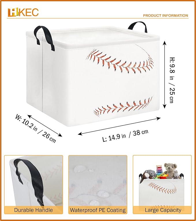 Rectangle Storage Basket with Handles,Collapsible Toys Bin,Books Box,Room Decor(Baseball)