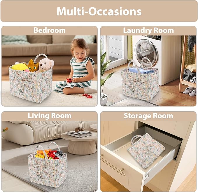 Storage Basket Boho Fabric Large Collapsible Floral Laundry Nursery Hamper Portable Folding Storage for Clothes Toys (Blue Floral)