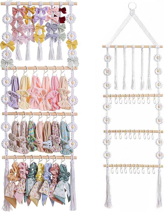 RDYEAAR Bow Organizer for Girls, Headband Organizer for Baby Girl, Bow Hanger for Girls, White Baby Girl Nursery Decor, Toddler Hair Accessory Organizer，Hanging Organizer