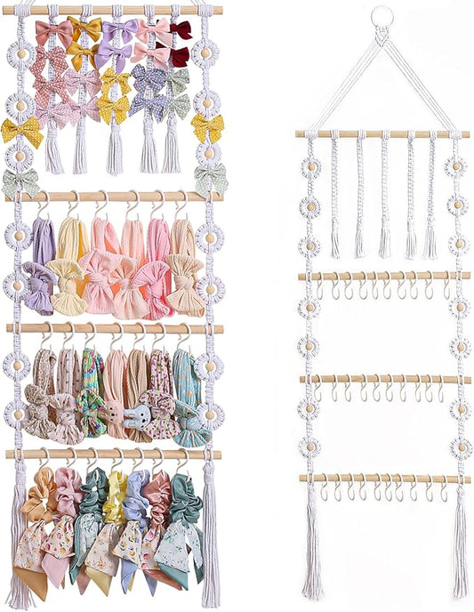 RDYEAAR Bow Organizer for Girls, Headband Organizer for Baby Girl, Bow Hanger for Girls, White Baby Girl Nursery Decor, Toddler Hair Accessory Organizer，Hanging Organizer