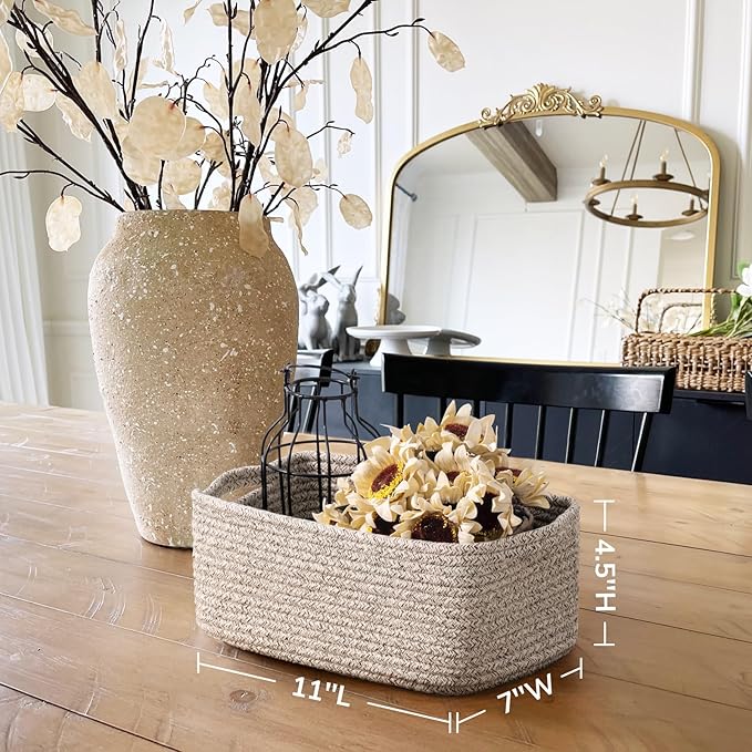 Goodpick Baskets for Organizing, Storage Basket for Shelves, Baskets for Gifts, Woven Bakset 3 Pack for Living Room, 11 x 7 x 4.5 in, White & Brown