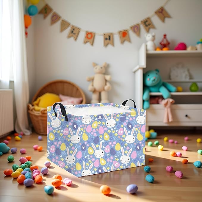 Rectangular Storage Basket for Kids & Baby - Cute & Functional Toy Storage Bin, Organizer, Shelf or Book Basket - Easter Room Decor with Flower & Easter Egg Design