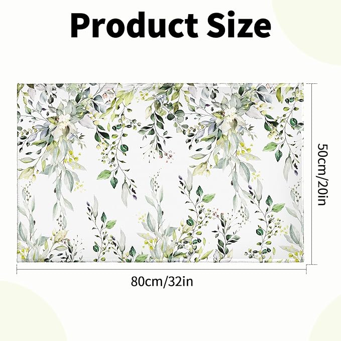 Green Eucalyptus Bath Rug Sage Leaves Bathroom Mat Soft Plush Carpet 20"x32" Non Slip Washable Doormat for Entryway Living Room Shower Tub