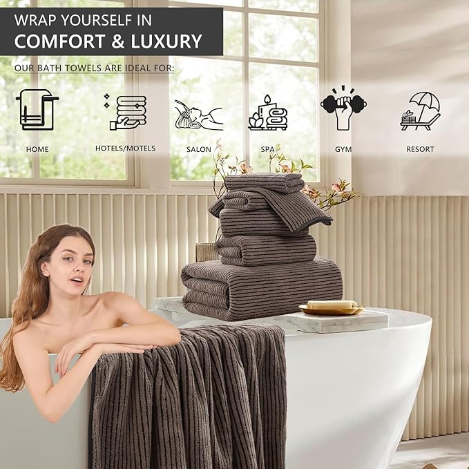 4 Piece Bath Towel Set 35"x70"Oversized Bath Towel for Bathroom Ultra Soft Fluffy Extra Large Bath Sheet Luxury Premium Bathroom Towel Highly Absorbent Quick Dry Shower Towel for Hotel Spa,Brown