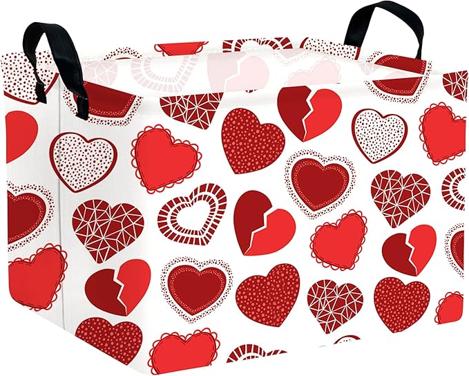Large Valentine's Day Basket Heart Shaped Storage Bin for Gifts Collapsible Organizer Room Decor (Little Round Dot Love)