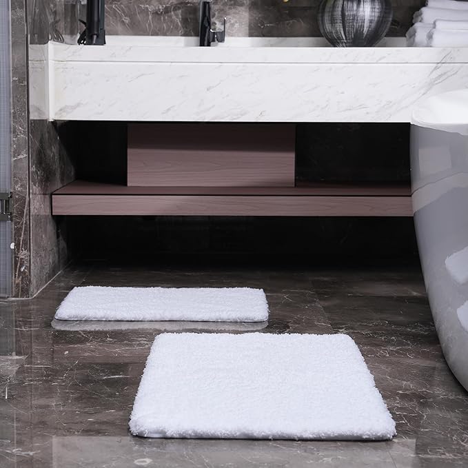 3 Pieces Luxury Bathroom Rug Set with U-Shaped Toilet Rug, Non-Slip Rubber Bottom, Thick Microfiber Fluffy Plush, Water Absorption, Quick Dry, Ultra Soft, Bath Mats for Bathroom, Tub(White)