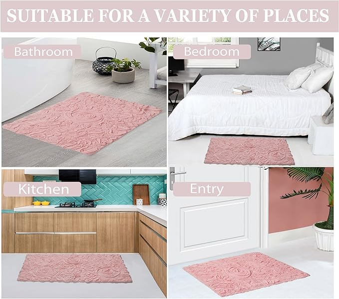 Home Weavers Bell Flower Collection 100% Cotton Tufted Bath Rugs, Extra Soft and Absorbent Bath Rugs, Non-Slip Bath Mats, Machine Washable, Bath Mats for Bathroom Floor, 17"x30" Slice Rug, Pink