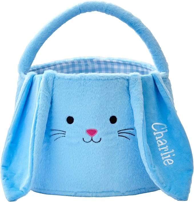 Let's Make Memories Personalized Easter Basket for Kids - For Boys - For Girls - Fillable - Easter Basket Stuffers - Oversized Plush Bunny - Blue