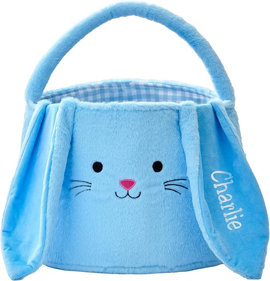 Let's Make Memories Personalized Easter Basket for Kids - For Boys - For Girls - Fillable - Easter Basket Stuffers - Oversized Plush Bunny - Blue