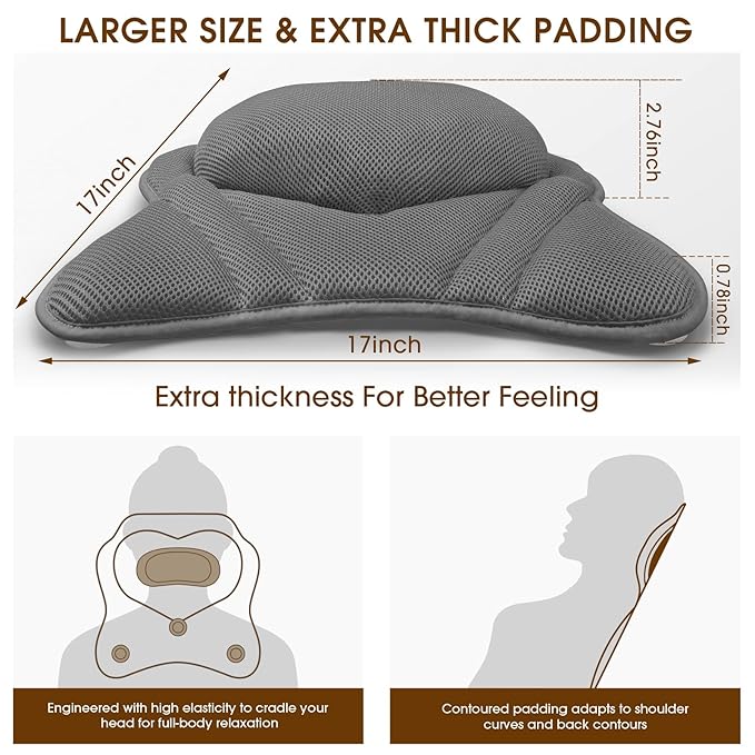 LuxStep Bath Pillow with Breathable Mesh Fabric - Bathtub Pillow for Head, Neck & Shoulder Support- 6 Non-Slip Suction Cups for Secure Fit - Fits Any Bathtub, Bath Accessories Spa Gifts