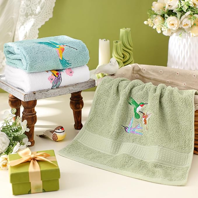 3 Pcs Hummingbird Hand Towels Farmhouse Garden Hummingbird Bathroom Decor 14x29 Inch Embroidered Bird 100% Cotton Soft Decorative Summer Hand Towels for Bathroom Kitchen
