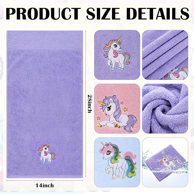 3 Pcs Unicorn Hand Towels 14 x 29 Inch Cotton Colorful Embroidered Unicorn Rainbow Bath Towels Decorative Absorbent for Home Drying Cleaning Cooking Gift
