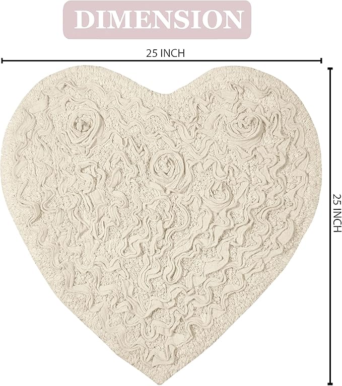 Home Weavers Bell Flower Collection 100% Cotton Tufted Bath Rugs, Extra Soft and Absorbent Bath Rugs, Non-Slip Bath Mats, Machine Washable, Bath Mats for Bathroom Floor and Tub, 25"x25" Heart, Ivory