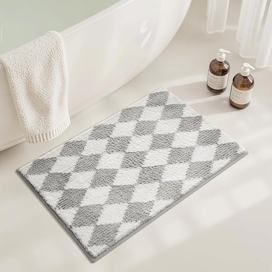 GRANNY SAYS Diamond Bathroom Rugs, 20" x 32", Non-Slip Bath Mats for Bathroom, Plush Shag Absorbent Microfiber Ultra Soft Bath Mat, Cute Washable Rug for Tub, Shower, Bedroom, Light Grey