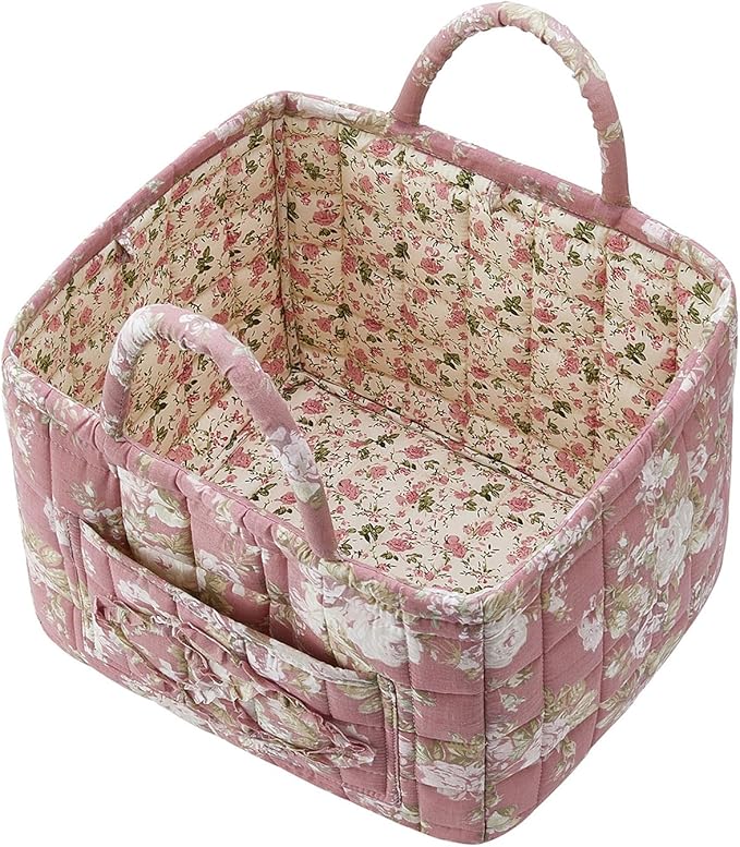 Boho Fabric Storage Basket, Large Capacity Laundry Basket, 12.2'' x 10.23'' x 10.23'' Collapsible Laundry Hamper with Easy Carry Handles (Dark Khaki, L)