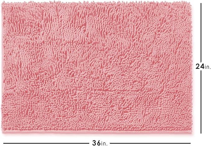 Hearth & Harbor Bathroom Rugs, Chenille Bath Mat - Machine Washable Bath Mats for Bathroom Non-Slip Backing Rubber, Quick Dry Bathroom Mat, 24 x 36 - Pink