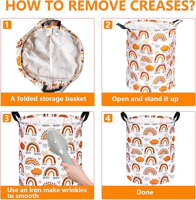 19.7 Inch Round Laundry Clothes Hamper Laundry Basket with Handles,Storage Organizer Bins Laundry Gift Basket for Room, Bedroom Decor (Rainbow)