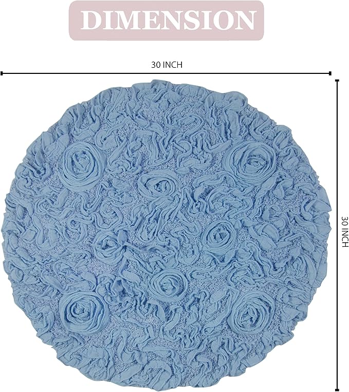 Home Weavers Bell Flower Collection 100% Cotton Tufted Bath Rugs, Extra Soft and Absorbent Bath Rugs, Non-Slip Bath Mats, Machine Washable, Bath Mats for Bathroom Floor and Tub, 30" Round, Sky Blue