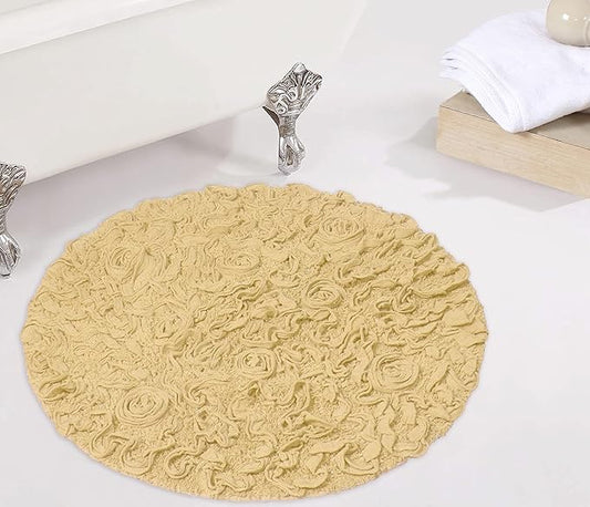 Home Weavers Bell Flower Collection 100% Cotton Tufted Bath Rugs, Extra Soft and Absorbent Bath Rugs, Non-Slip Bath Mats, Machine Washable, Bath Mats for Bathroom Floor and Tub, 30" Round, Yellow