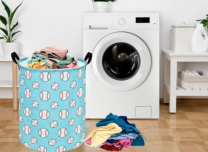 19.7" Round Kids Laundry Basket Gift Basket Storage Laundry Hamper Laundry Basket Baby Toys Nursery Bin with Handles,Storage Basket for Kids Room Bedroom Decor(Baseball)