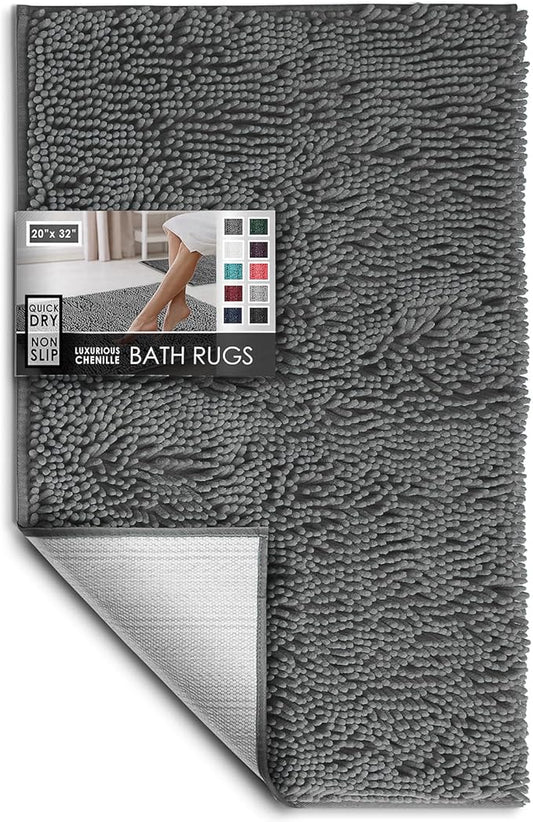 Hearth & Harbor Bathroom Rugs, Chenille Bath Mat - Machine Washable Bath Mats for Bathroom Non-Slip Backing Rubber, Quick Dry Bathroom Mat
