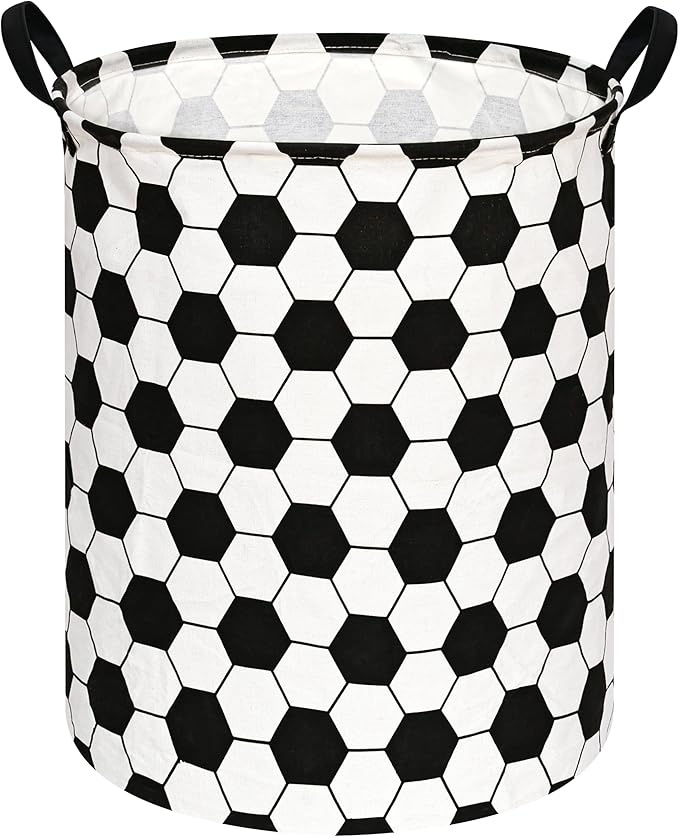 19.7 Inch Round Laundry Clothes Hamper Laundry Basket with Handles,Storage Organizer Bins Laundry Gift Basket for Room, Bedroom Decor (Football)