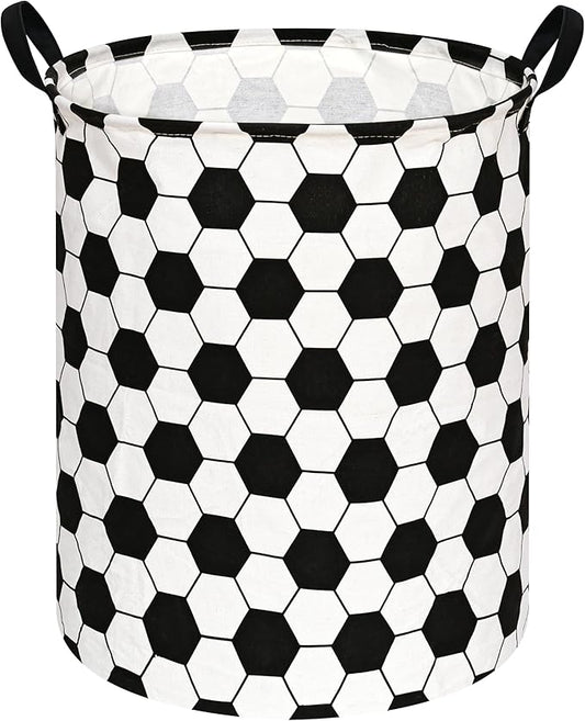 19.7 Inch Round Laundry Clothes Hamper Laundry Basket with Handles,Storage Organizer Bins Laundry Gift Basket for Room, Bedroom Decor (Football)