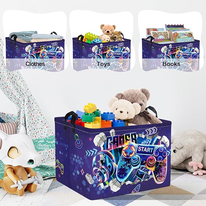 Clastyle Cool Game Storage Basket Kid Game Controller Clothes Laundry Hamper Collapsible Boy Toy Box for Nursery Palyroom,3D Purple,40 * 30 * 30 cm