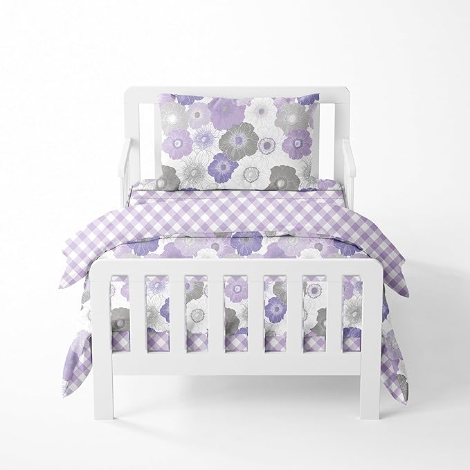 Bacati - Watercolor Flowers Nursery Kids Storage Items, Purple Gray Nursery Storage Caddy