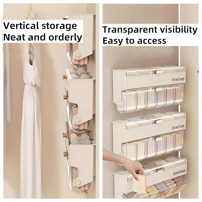 Underwear & Socks Drawer Organizer - Hanging Storage with 12 Adjustable Compartments Organizer,Plastic Organizer Box with Dividers,Space-Saving Design for Closet Door, Dorm, Apartment