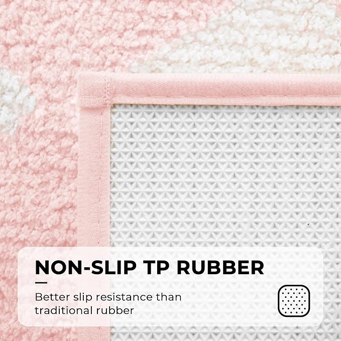 GRANNY SAYS Diamond Bathroom Rugs, 16" x 24", Non-Slip Bath Mats for Bathroom, Plush Shag Absorbent Microfiber Ultra Soft Bath Mat, Cute Washable Rug for Tub, Shower, Bedroom, Pink