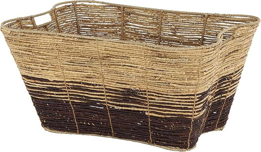 Deco 79 Seagrass Handmade Decorative and Functional Storage Basket Oversized Color Block Basket Organizer with Slot Handles, Basket for Storage 30" x 20" x 15", Brown