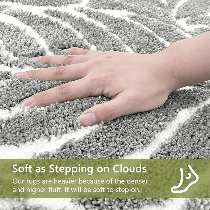 Gray Bathroom Rug - Grey Bath Mat Small Tropical Leaf Bath Rugs Non Slip Washable Bathrug for Bathroom Floor, Cute Bathmat Restroom Rug, Plant Absorbent Bath Mats Botanical Home Decor 16" x 24"