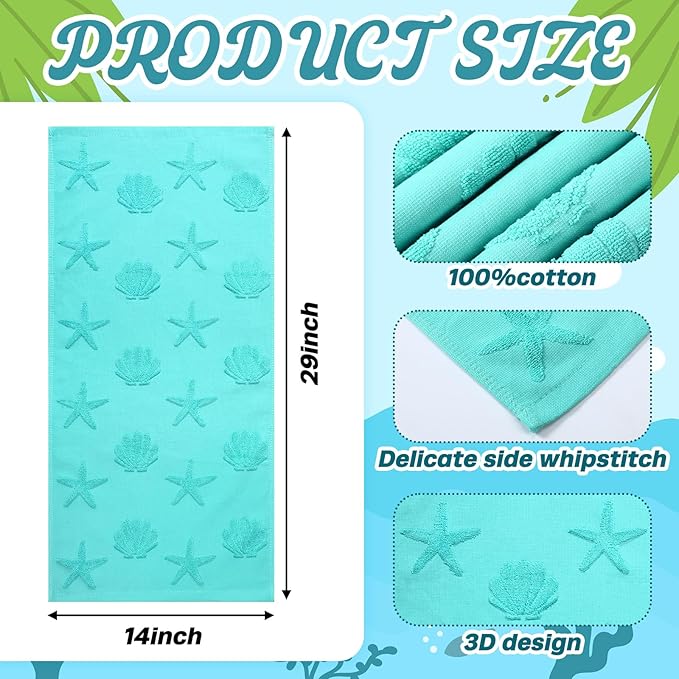 2 Pcs Coastal Hand Towels for Bathroom 100% Cotton Jacquard Weave Hand Towels Seashell Starfish Beach Soft Absorbent Washcloth for Spring Summer Kitchen Bathroom Home Decor, 29.5 x 13.8 Inch