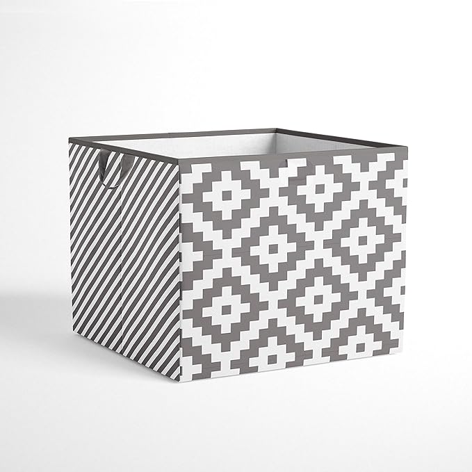 Bacati - Large Storage Tote Aztec Love Grey Neutral 14 x 14 x 10 inches