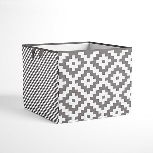 Bacati - Large Storage Tote Aztec Love Grey Neutral 14 x 14 x 10 inches
