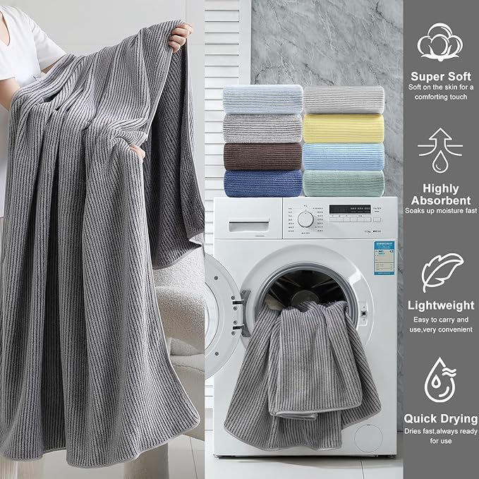 8-Piece Premium Towel Set for Bathroom|2 Oversized Large Bath Sheet,2 Hand Towels,4 Washcloths|Soft Cozy Highly Absorbent Fast Dry Microfiber Towel Set for Hotel,Bathroom Essentials,Dark Grey