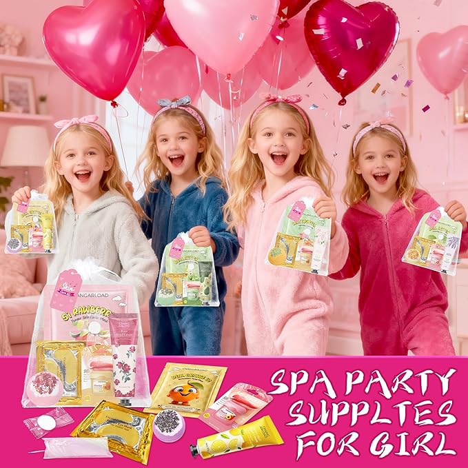 35 Pcs Spa Party Supplies for 5 – Spa Gifts for Women, Girls & Kids | Spa Set with Eye & Face Masks, Lip Balm, Hand Cream, Bath Bombs, Towels & Gift Bags | Spa Kit for Birthdays, Sleepovers, Spa Days