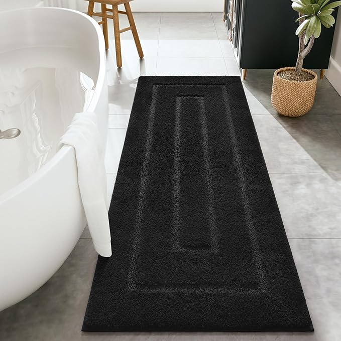 HOMORE Black Bathroom Rug 24x54 Inch Soft Absorbent Bathroom Runner Rug, Washable Bath Runners Rugs Non Slip Long Bath Rug for Shower Tub
