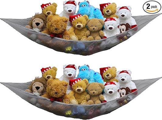 Simple Houseware 2 Pack Stuffed Animal Toy Hammock Net, Corner Wall Storage for Kids Room, Gray