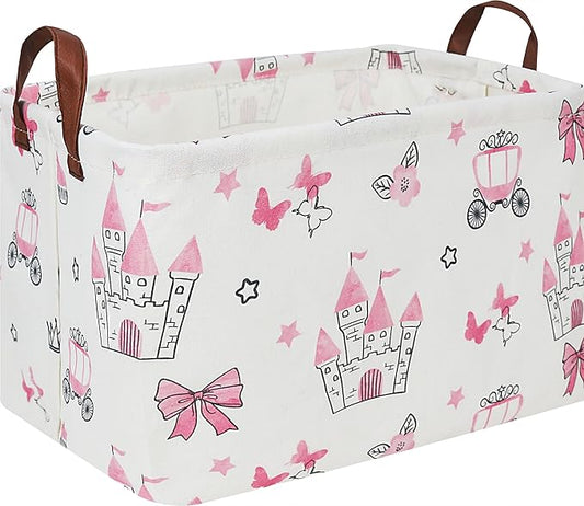 Rectangle Storage Basket with Handles,Collapsible Storage Bin,Books Box,Gift Basket(Pink Princess)