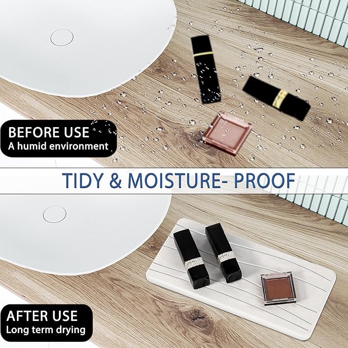 2PCS Water Absorbing Stone Tray, Fast Drying Stone Sink Tray, Water Absorbent Diatomite Trays, Stones Soap Trays, Diatomite Coasters for Kitchen Sink Bathroom Counter, Hand Soap Dish & Holders