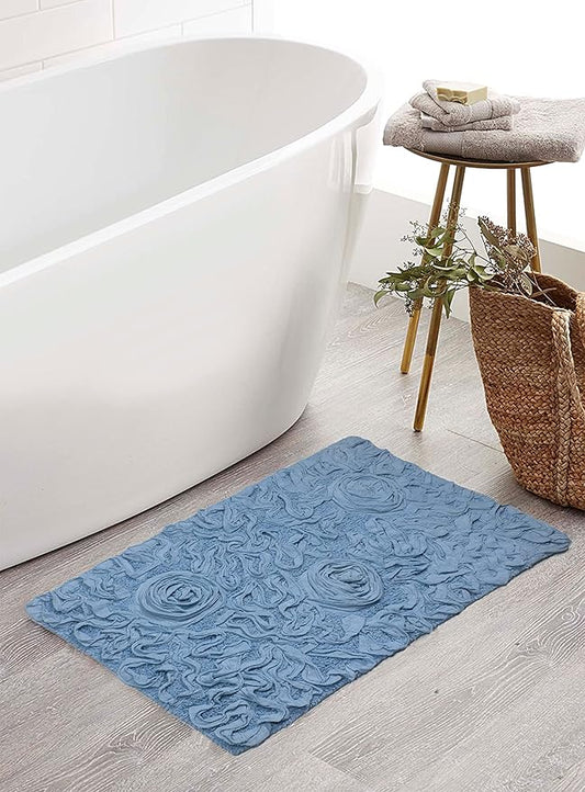 Home Weavers Bell Flower Collection 100% Cotton Tufted Bath Rugs, Extra Soft and Absorbent Bath Rugs, Non-Slip Bath Mats, Machine Washable, Bath Mats for Bathroom Floor, 17"x24" Rectangle, Sky Blue