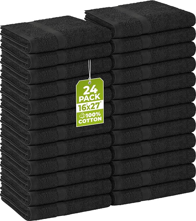Utopia Towels, Salon Towel, Pack of 24, Not Bleach Proof, 16 by 27 Inches, Highly Absorbent Cotton Towels for Hand, Gym, Beauty, Spa, and Home Hair Care, Black